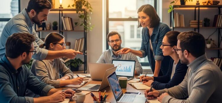 Payroll Reporting, Reconciliation, and Audit Trails Diverse professionals collaborating on payroll reporting and reconciliation in a cozy office setting