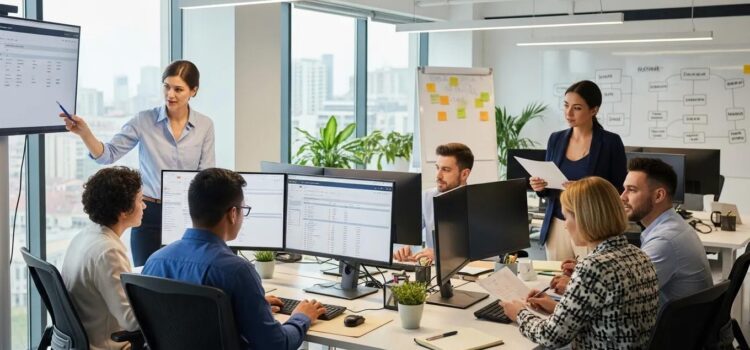 Payroll Administration Guide for Growing Companies Diverse team collaborating on payroll administration tasks in a modern office environment