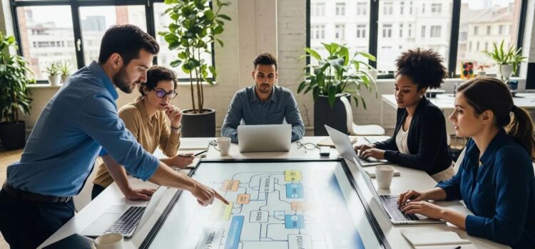 HRIS and Payroll System Integration Best Practices Team collaborating on HRIS and payroll system integration in a modern office environment