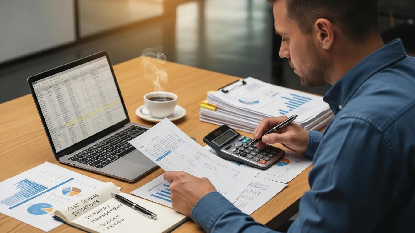 Business owner reviewing financials to assess PEO ROI and potential savings