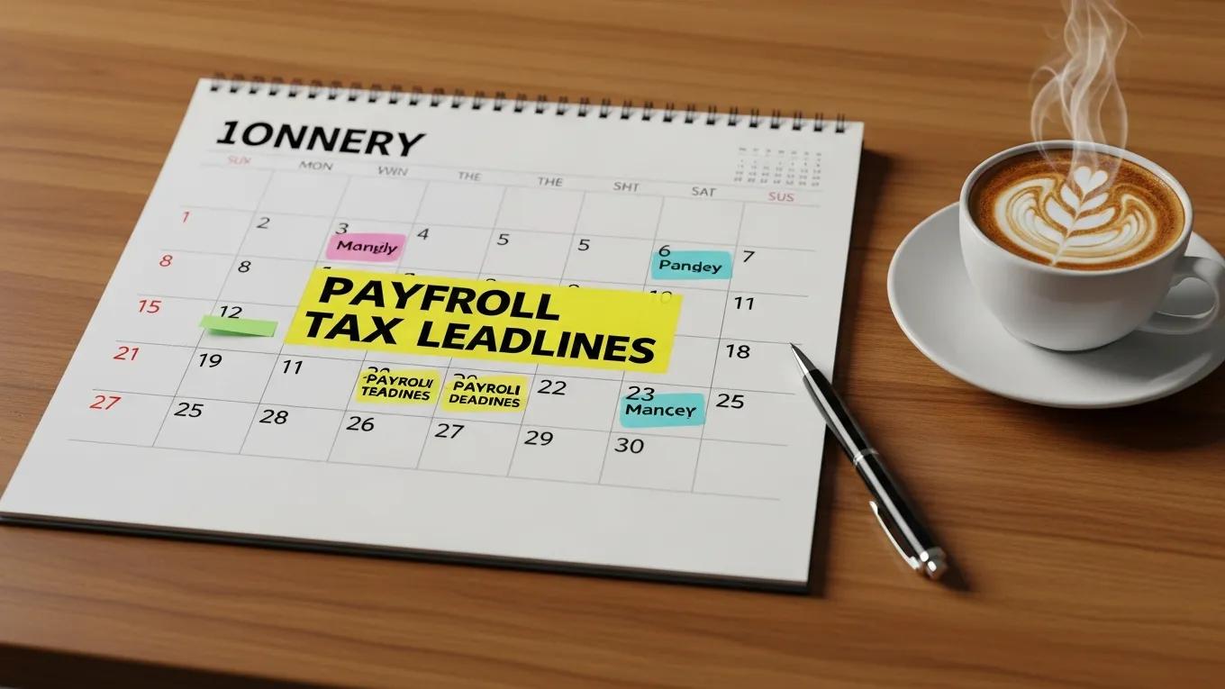 Calendar showing important payroll tax filing deadlines for small business compliance