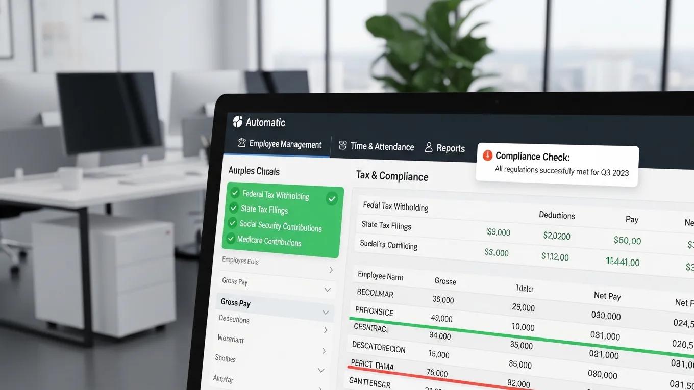Close-up of automated payroll software showcasing compliance features