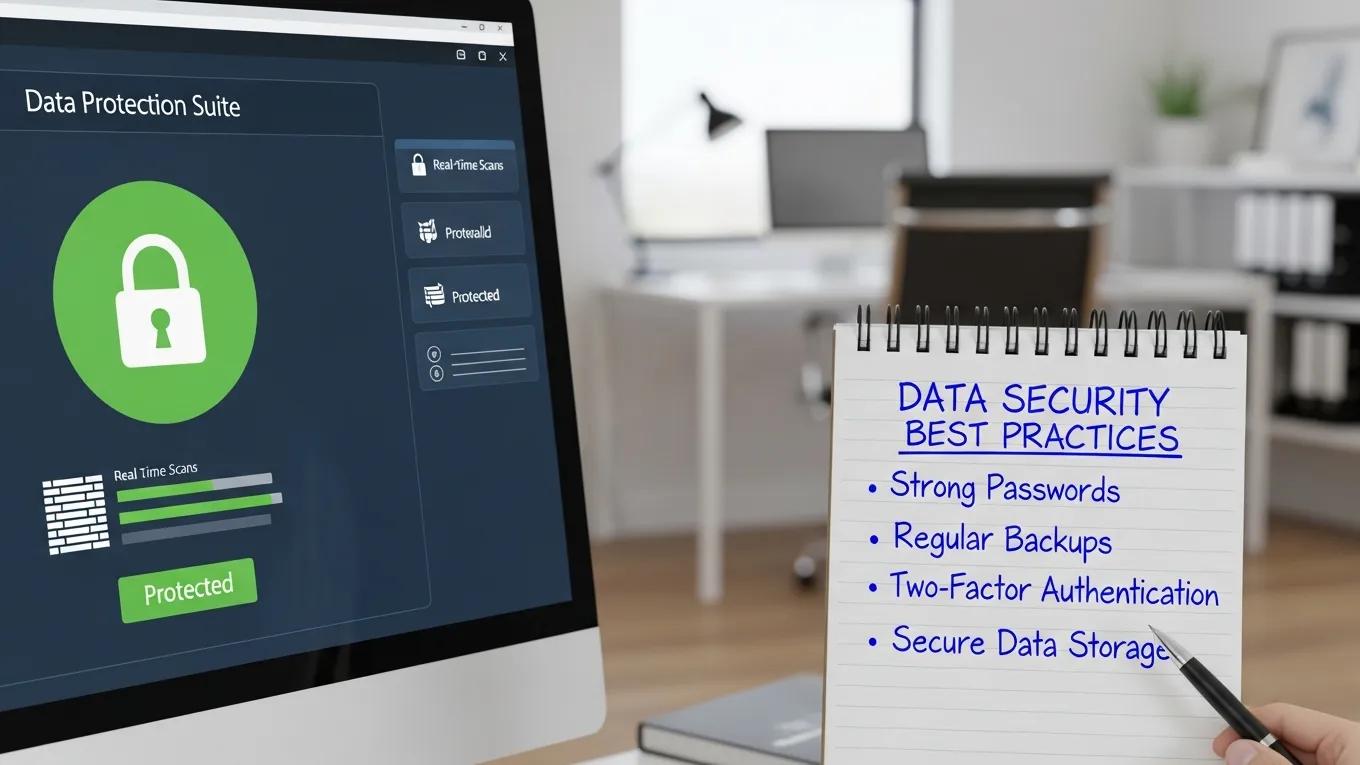Close-up of security software on a computer screen with data security best practices