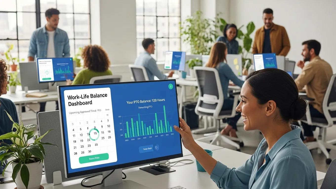An employee tracking paid time off using a digital PTO management system, highlighting work-life balance