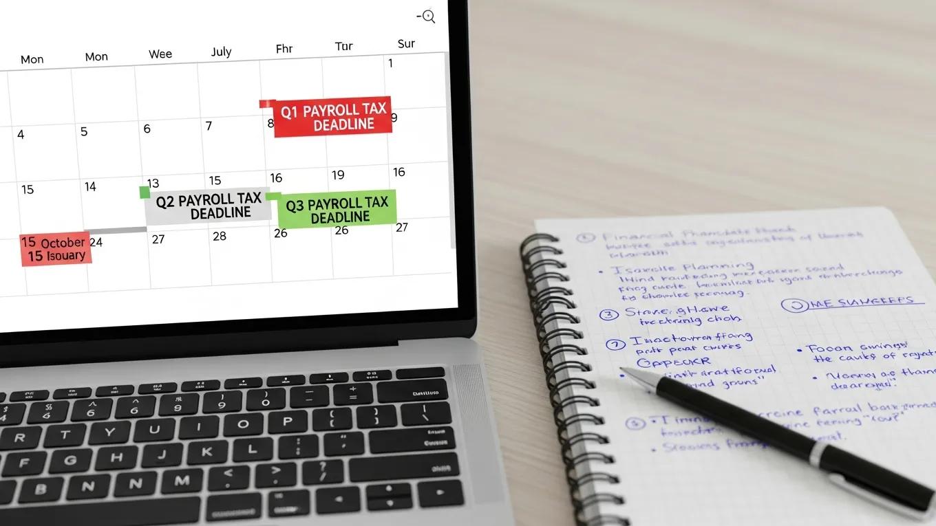 Digital calendar displaying payroll tax deposit deadlines and filing dates for small business employers