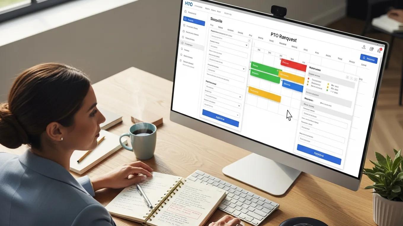 HR professional using PTO management tools with calendar and leave request forms to streamline employee leave tracking