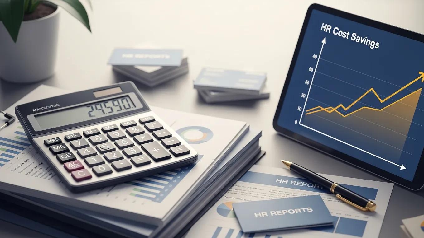 Financial documents and calculator illustrating cost savings in HR management comparing in-house HR and Denali HR outsourcing