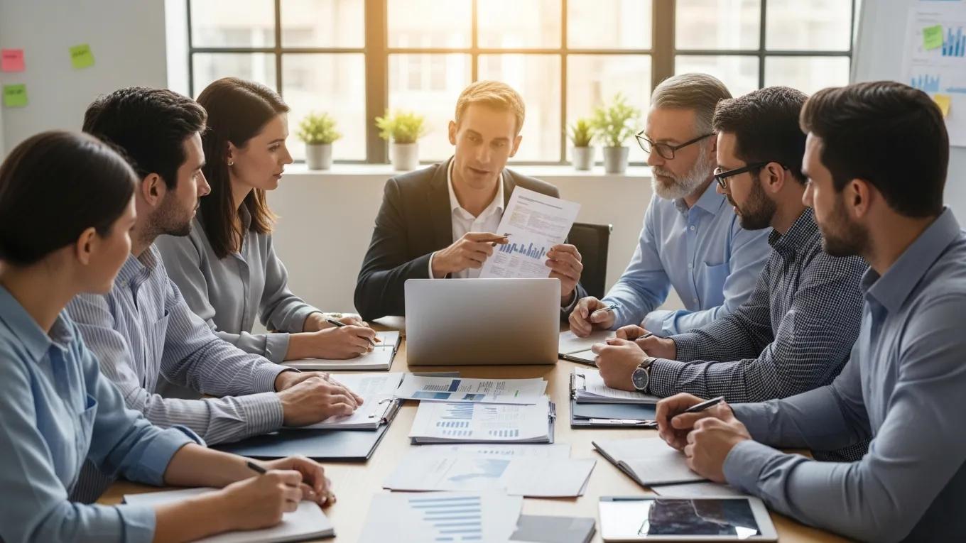 Payroll specialist discussing compliance regulations with a small business team