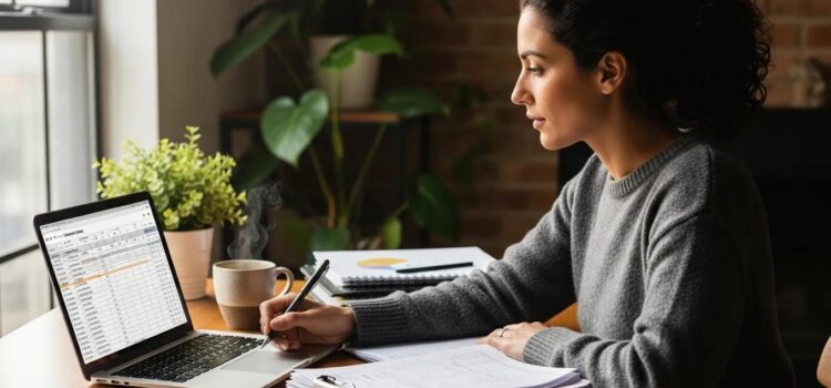 Payroll Tax Compliance and Filing Guide Small business owner managing payroll tax compliance at a cozy desk