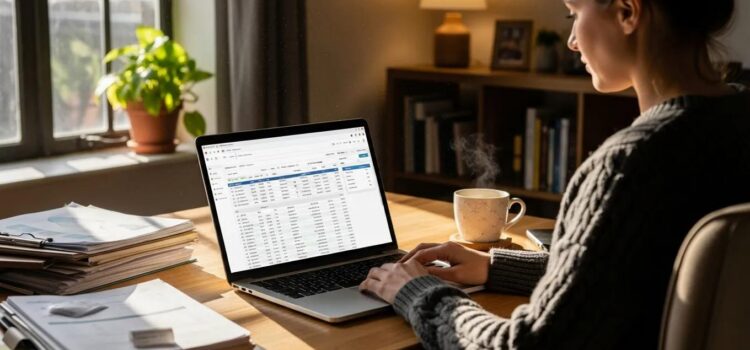 Accurate Payroll Processing and Compliance for SMBs Small business owner managing payroll with a laptop and paperwork