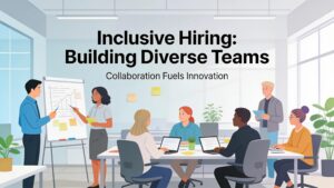 Diverse professionals collaborating in a modern workspace, highlighting effective hiring practices
