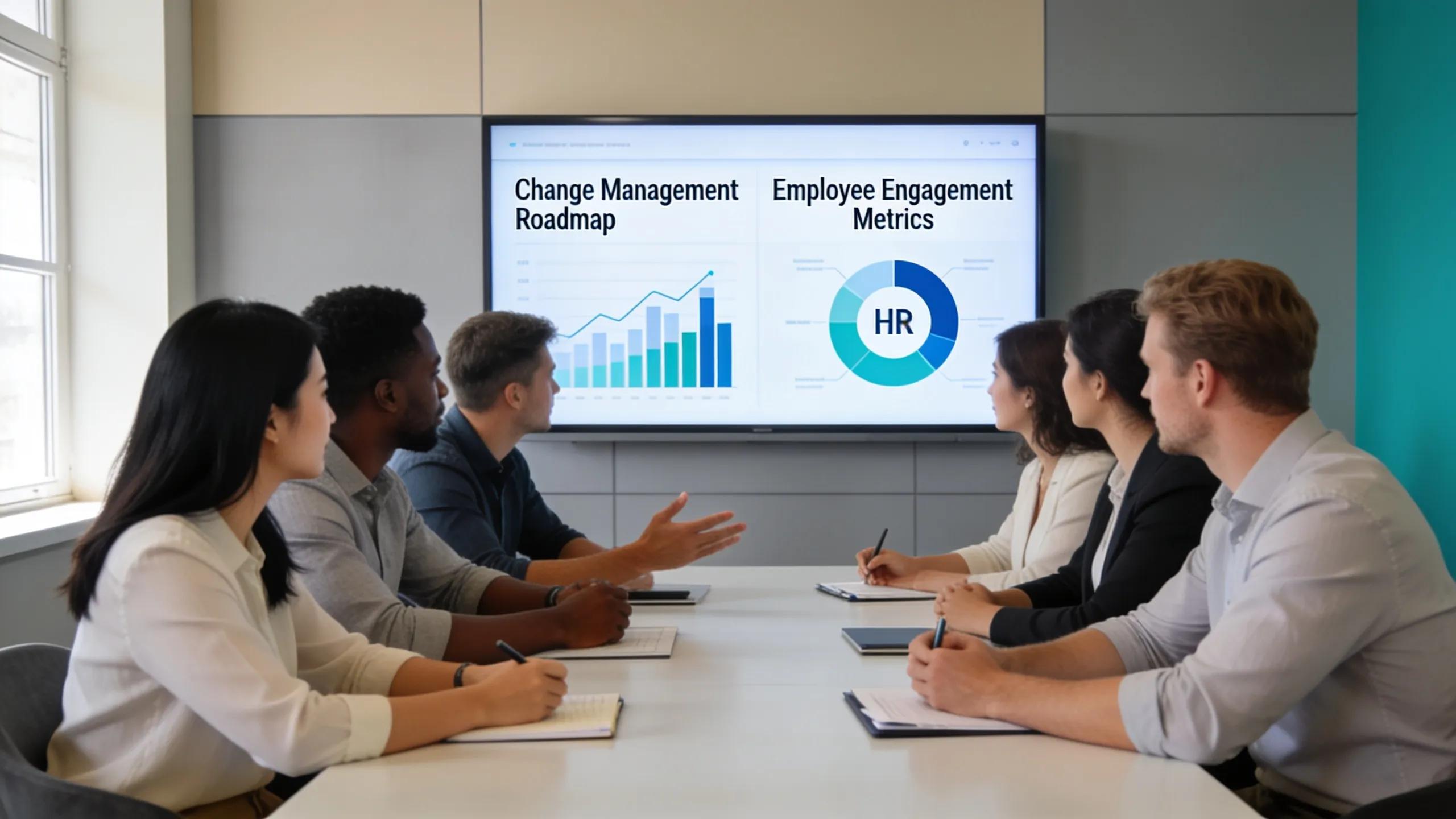 Outsourced HR team discussing support strategies for organizational change with clients