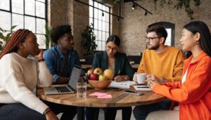 Diverse employees collaborating in a modern office, symbolizing workplace fairness and pay equity